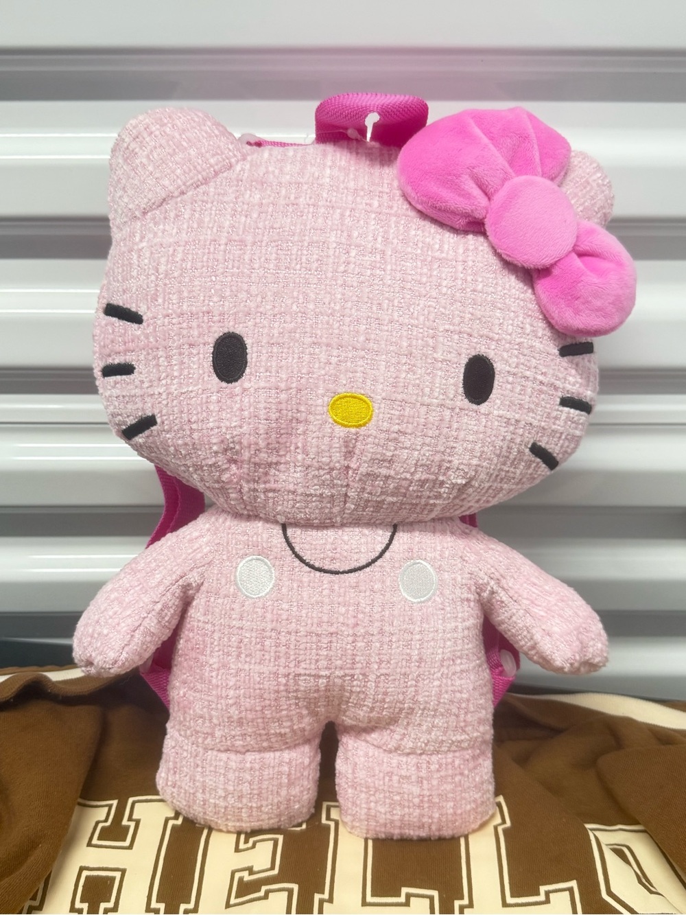 NEW Hello Kitty Light Pink Plush Backpack with Hot Pink Bow